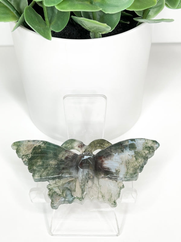 Moss Agate Butterfly Carving