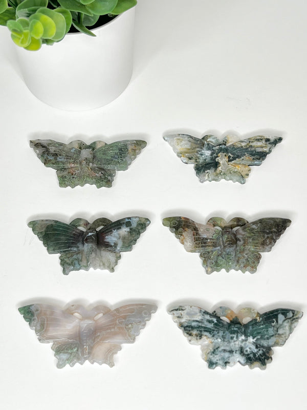 Moss Agate Butterfly Carving