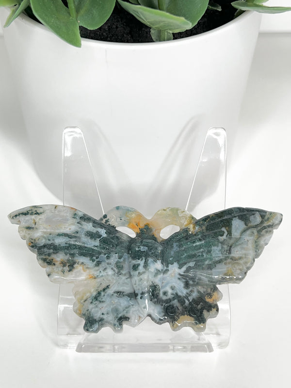 Moss Agate Butterfly Carving