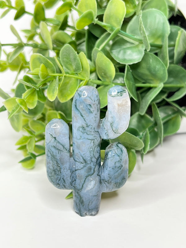 Moss Agate Cactus Carving