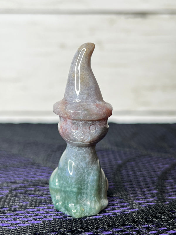 Ocean Jasper Witch Cat Carving