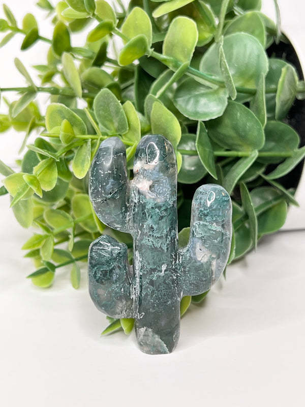 Moss Agate Cactus Carving