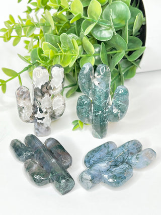 Moss Agate Cactus Carving