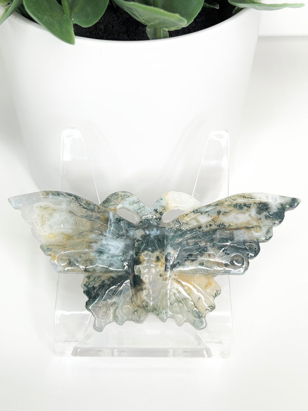 Moss Agate Butterfly Carving