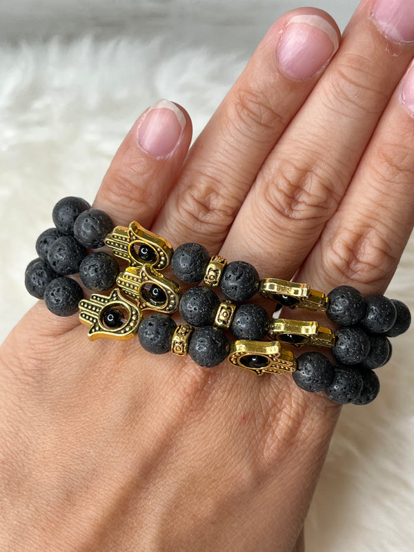 Lava Stone Hamsa Bracelet