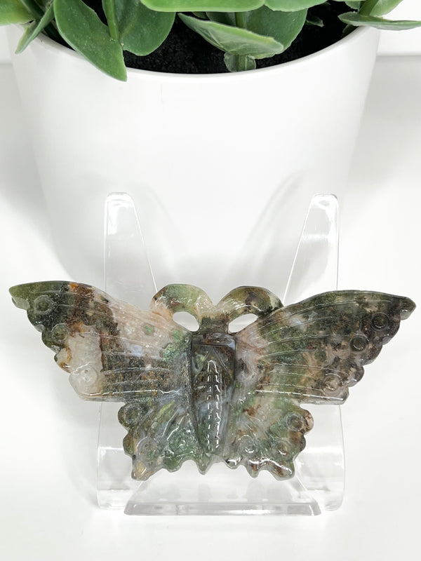 Moss Agate Butterfly Carving