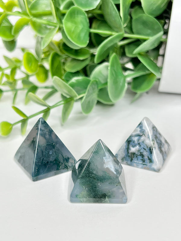 Moss Agate Mini Pyramid Carving