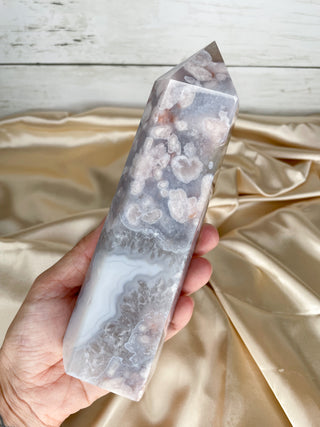 Flower Agate with Quartz Tower