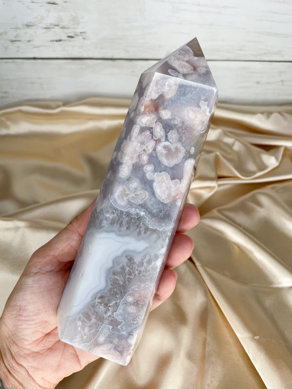 Flower Agate with Quartz Tower